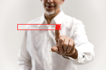 Image showing Businessman hand touching empty virtual screen