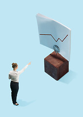 Image showing Businesswoman standing near graphic stair, start up business concepts.