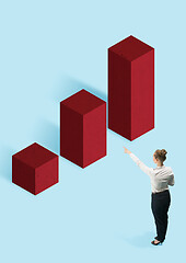 Image showing Businesswoman standing near graphic stair, start up business concepts.