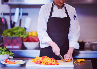 Image showing Chef cutting fresh and delicious vegetables