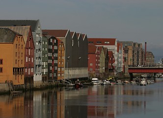 Image showing Houses along the river, Trondheim