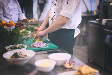 Image showing team cooks and chefs preparing meal