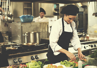 Image showing chef serving vegetable salad