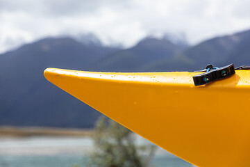 Image showing the head of an orange canoe at the lake in New Zealand