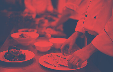 Image showing team cooks and chefs preparing meal