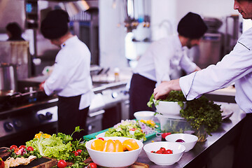 Image showing team cooks and chefs preparing meals