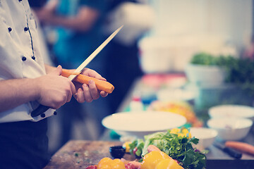 Image showing chef hands cutting carrots