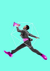 Image showing Business man screaming with a megaphone