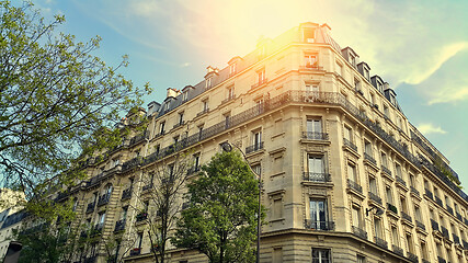 Image showing Facade of typical building with attic in Paris