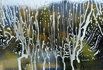 Image showing Natural texture with soap foam abstract pattern on glass