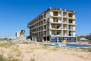 Image showing Illegal construction on the coastal side, demolition of the hotel complex