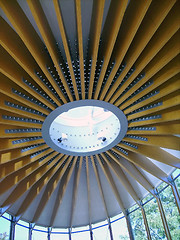 Image showing Oval ceiling from metal, glass and wood