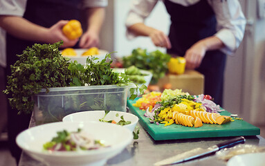 Image showing team cooks and chefs preparing meals