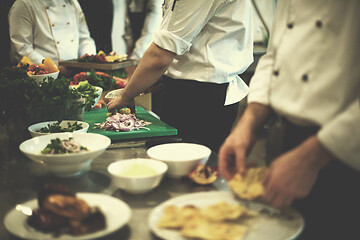 Image showing team cooks and chefs preparing meal