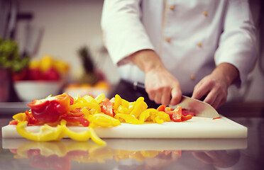 Image showing Chef cutting fresh and delicious vegetables