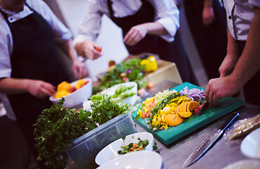 Image showing team cooks and chefs preparing meals