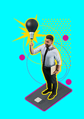 Image showing Concept of a new idea. A man going with a lamp