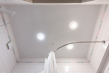 Image showing Stretch ceiling with three spotlights in the bathroom