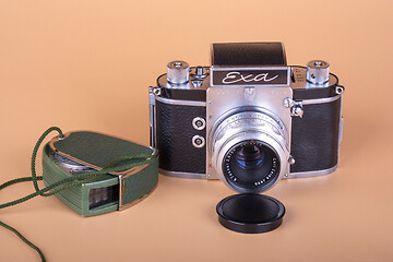 Image showing Old German camera EXA. 1961 release and light meter.