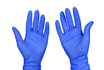 Image showing Hands in medical gloves isolated on a white background.