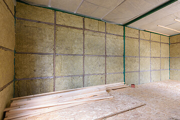 Image showing Wall of a country house with mineral thermal insulation from the inside