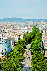 Image showing BARCELONA, SPAIN - MAY 6, 2014: Barcelona from above. View to the la Rambla