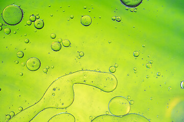 Image showing Green and yellow abstract background picture made with oil, water and soap