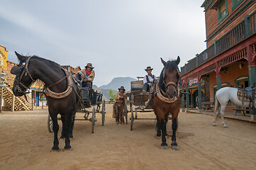 Image showing TABERNAS, SPAIN - SEPTEMBER 21, 2008: Sheriffs and horses at Mini Hollywood