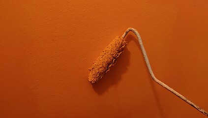 Image showing A paint roller against the wall
