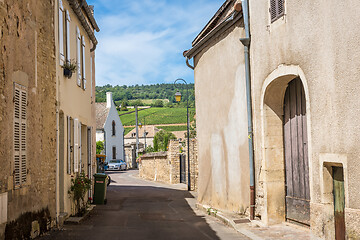 Image showing MEURSAULT, BURGUNDY, FRANCE- JULY 9, 2020: The street with ancient buildings in the Meursault