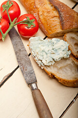 Image showing fresh blue cheese spread ove french baguette