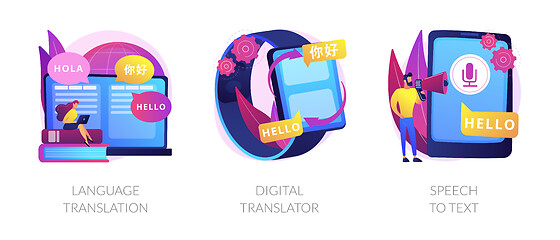 Image showing Multi-language translation devices vector concept metaphors.