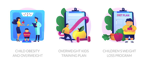 Image showing Child overweight treatment vector concept metaphors.