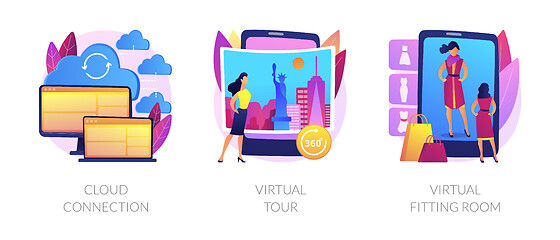 Image showing Online data transfer and virtual experience abstract concept vector illustrations.