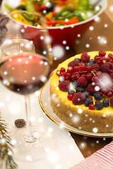 Image showing close up of cake and other food on christmas table