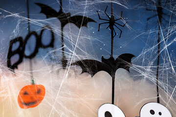 Image showing halloween party decorations and spiderweb