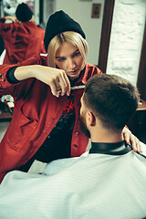 Image showing Client during beard shaving in barber shop