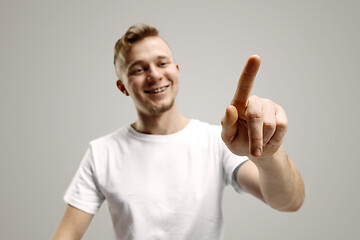 Image showing Businessman hand touching empty virtual screen