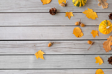 Image showing autumn leaves, chestnuts, acorns and pumpkins