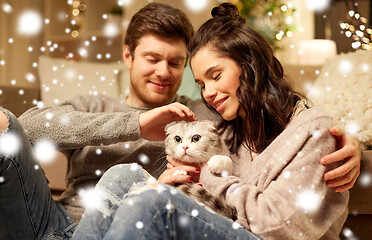 Image showing happy couple with cat at home
