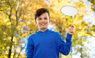 Image showing smiling boy in blue hoodie with speech bubble