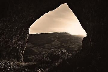 Image showing beautiful sunset view from cave