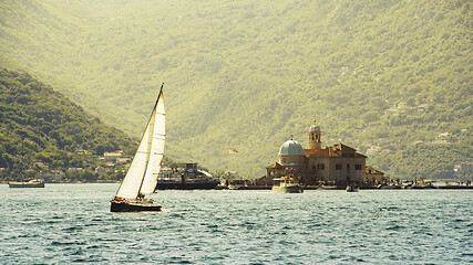 Image showing Sailing boat and Gospa od Skrpjela