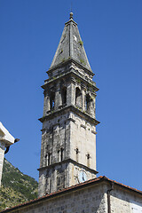 Image showing St Nicholas church in Perast clock tower
