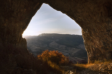 Image showing beautiful view from cave at dawn