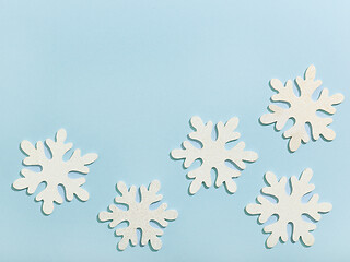 Image showing christmas background with wooden snowflakes