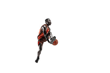 Image showing Full length portrait of a basketball player with ball