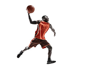 Image showing Full length portrait of a basketball player with ball