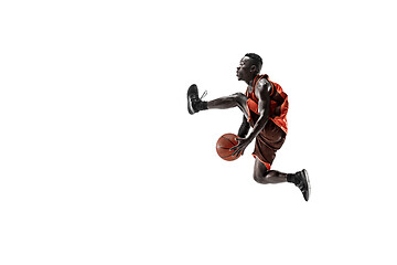 Image showing Full length portrait of a basketball player with ball