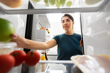 Image showing woman taking food from fridge at home